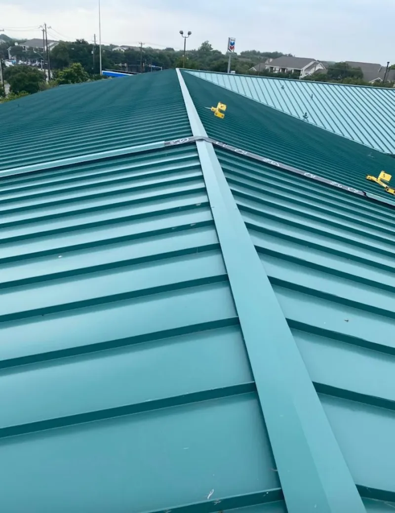 Green commercial metal roof ridge and valley for Metal Roof Repair in Crawfordsville
